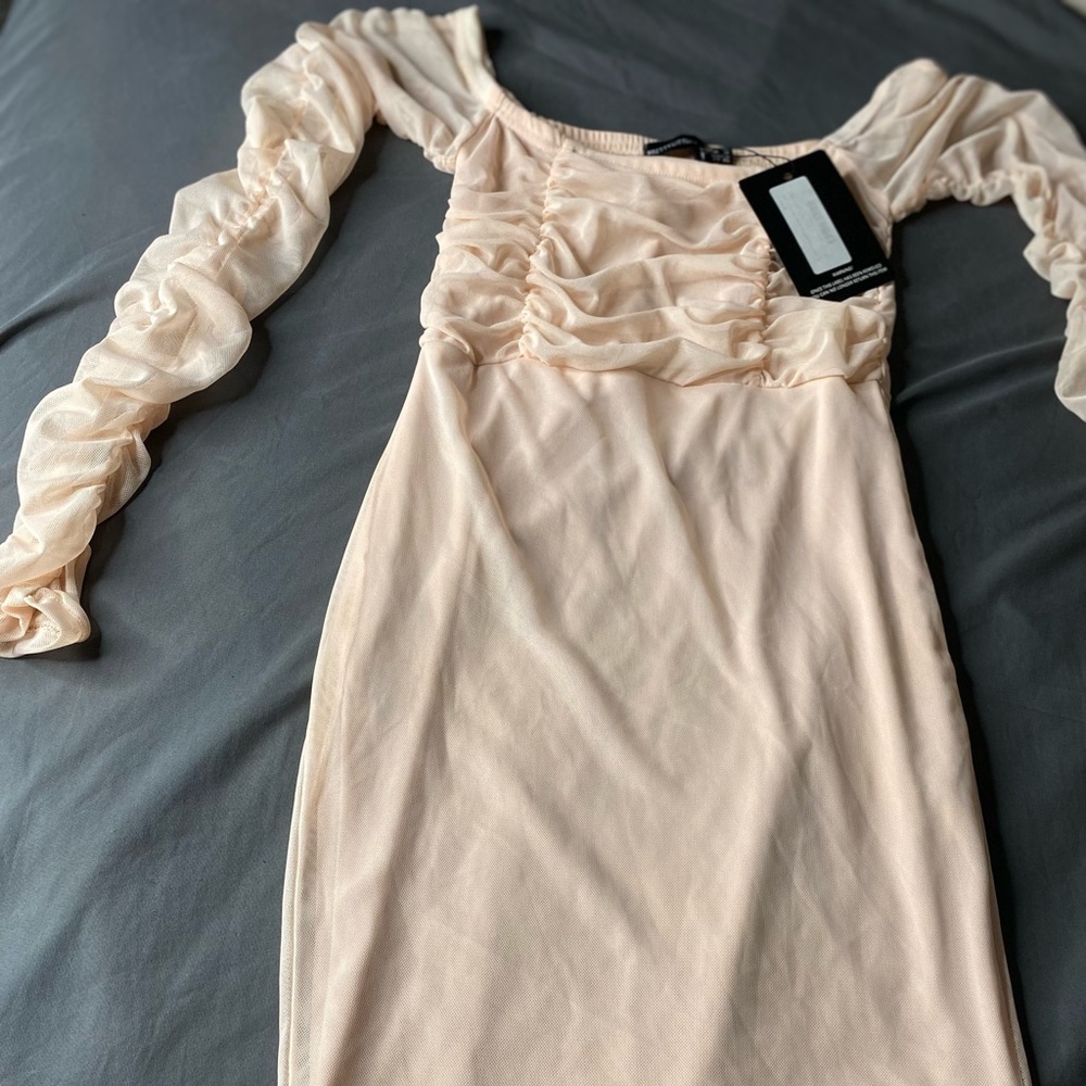 Pink off the shoulder dress from Prettylittlething